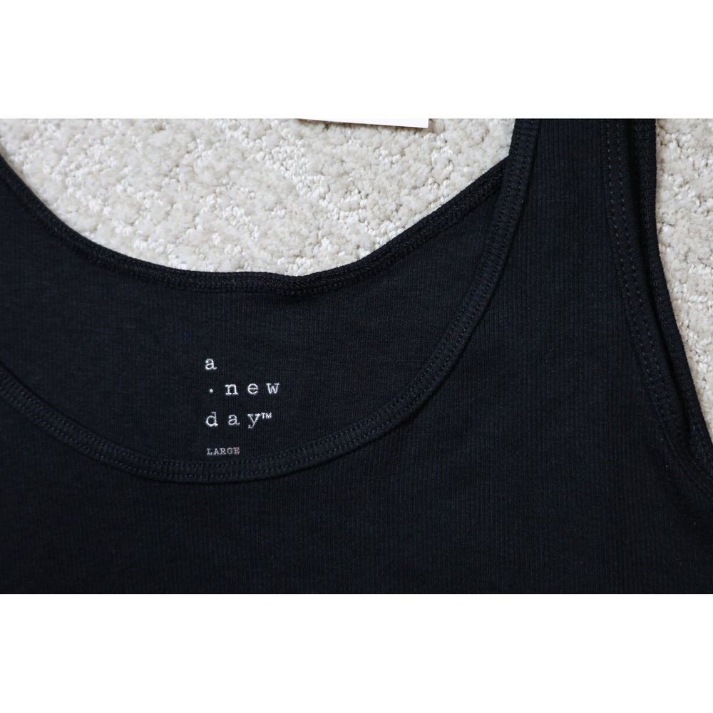 A New Day Womens Black Ribbed Tank Top Scoop Neck Sleeveless Z956WW Size Large - Picture 4 of 6